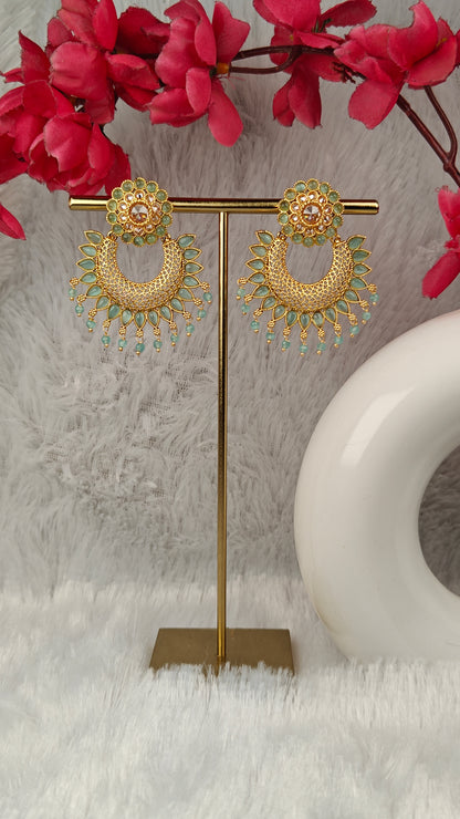 Mint Green Meenakari Chandbali Earrings