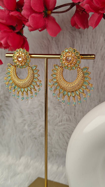 Mint Green Meenakari Chandbali Earrings