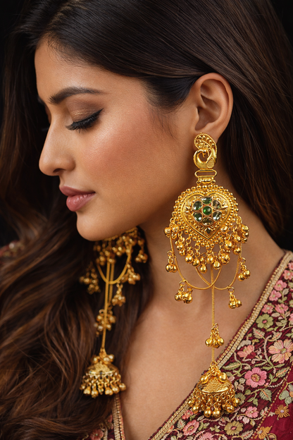 Noor-e-Kashmir Heart Drop Jhumka Earrings