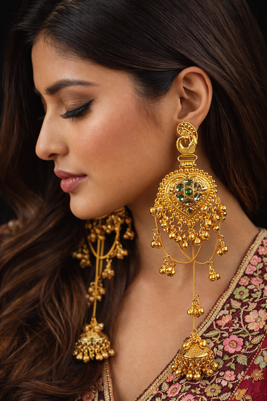 Noor-e-Kashmir Heart Drop Jhumka Earrings