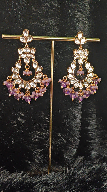 Royal Kundan Chandbali Earrings with Amethyst Beads