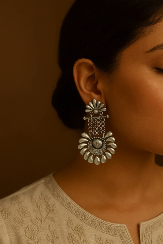 Antique silver floral drop earrings