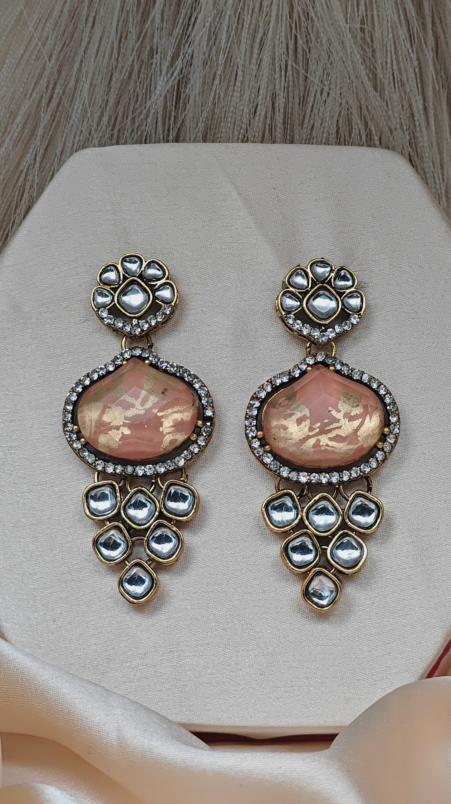 Luxury Kundan Studded Earrings With Champagne Stone