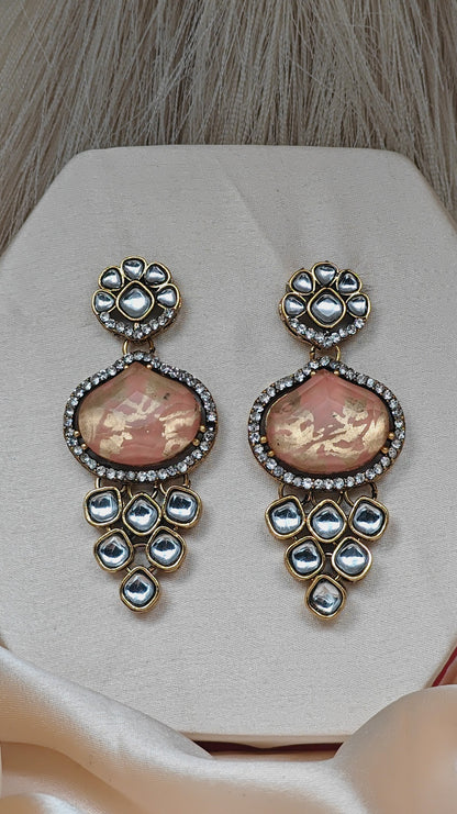 Luxury Kundan Studded Earrings With Champagne Stone