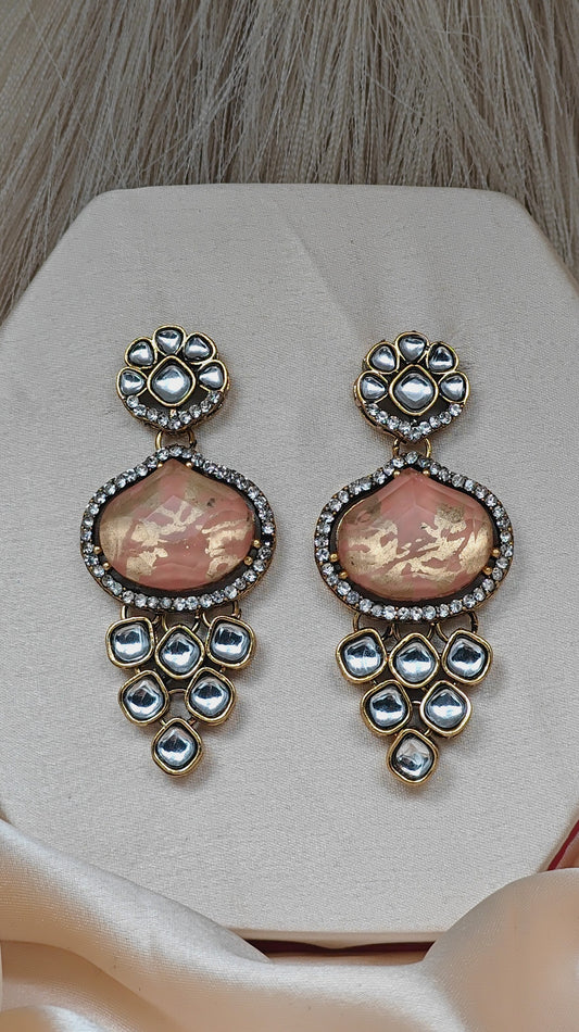 Luxury Kundan Studded Earrings With Champagne Stone