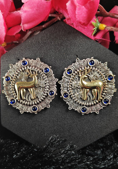 Royal Blue Stag Oxidised Round Studs