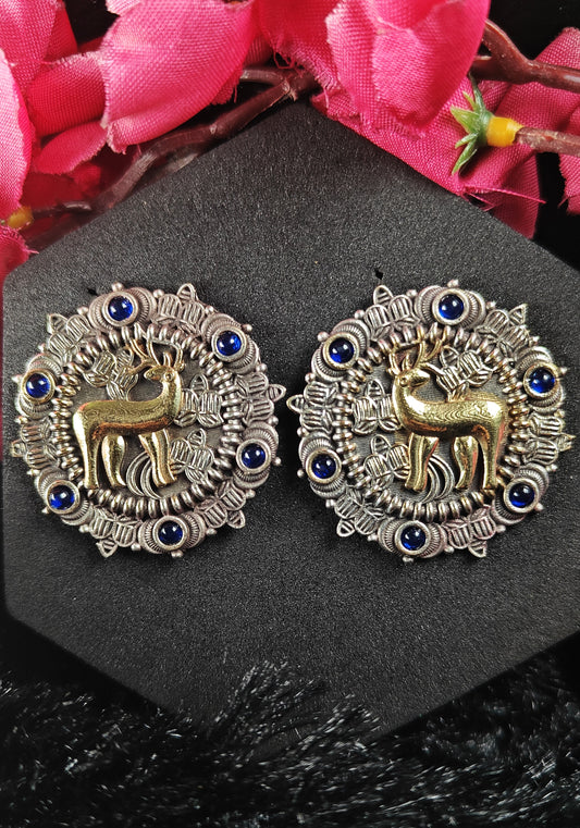 Royal Blue Stag Oxidised Round Studs