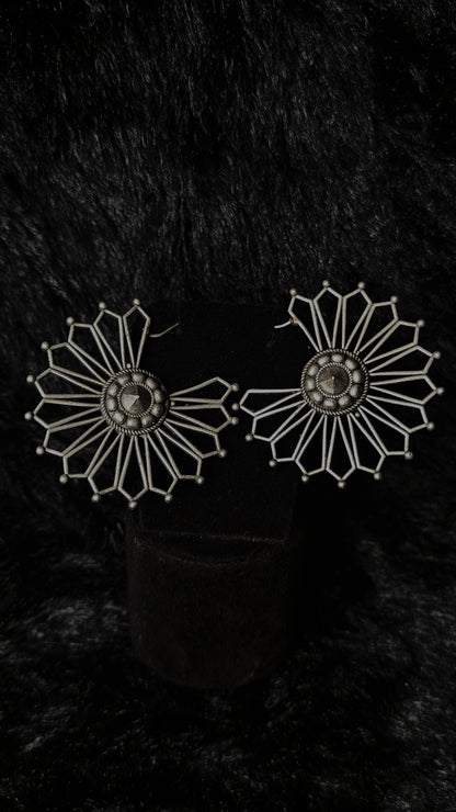 Oxidized Silver Sunburst Earrings