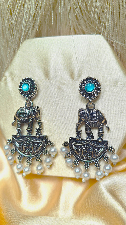 Royal Haathi Oxidised Dangler Earrings