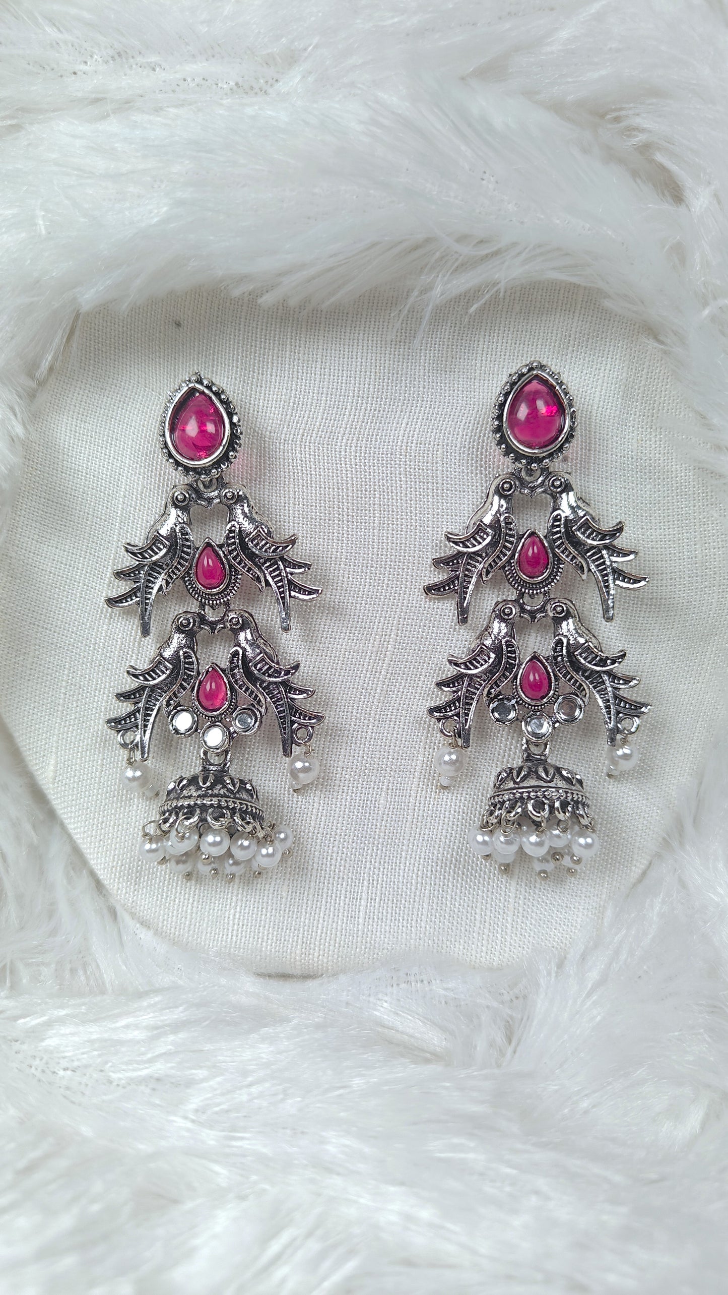 Pink Sparrow Cascade Oxidised Jhumka Earrings