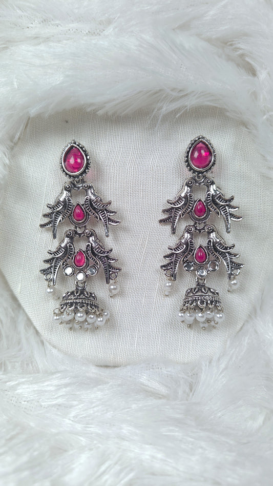 Pink Sparrow Cascade Oxidised Jhumka Earrings