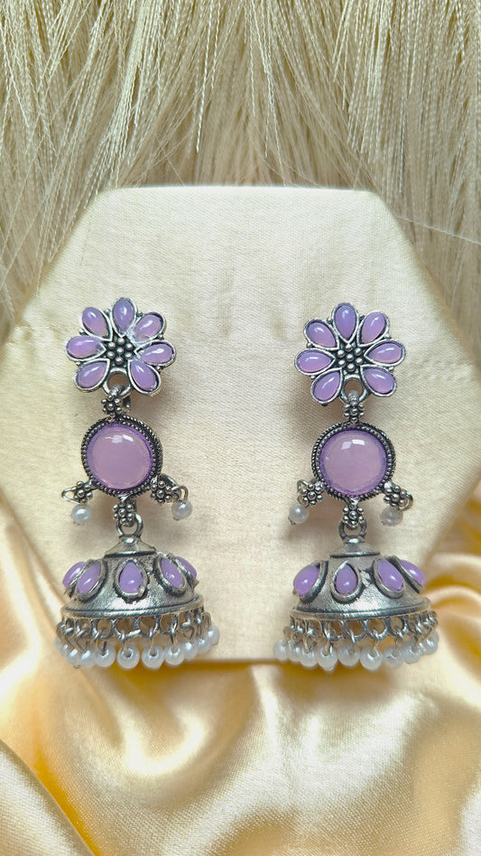Lavender Blossom Oxidised Jhumka Earrings