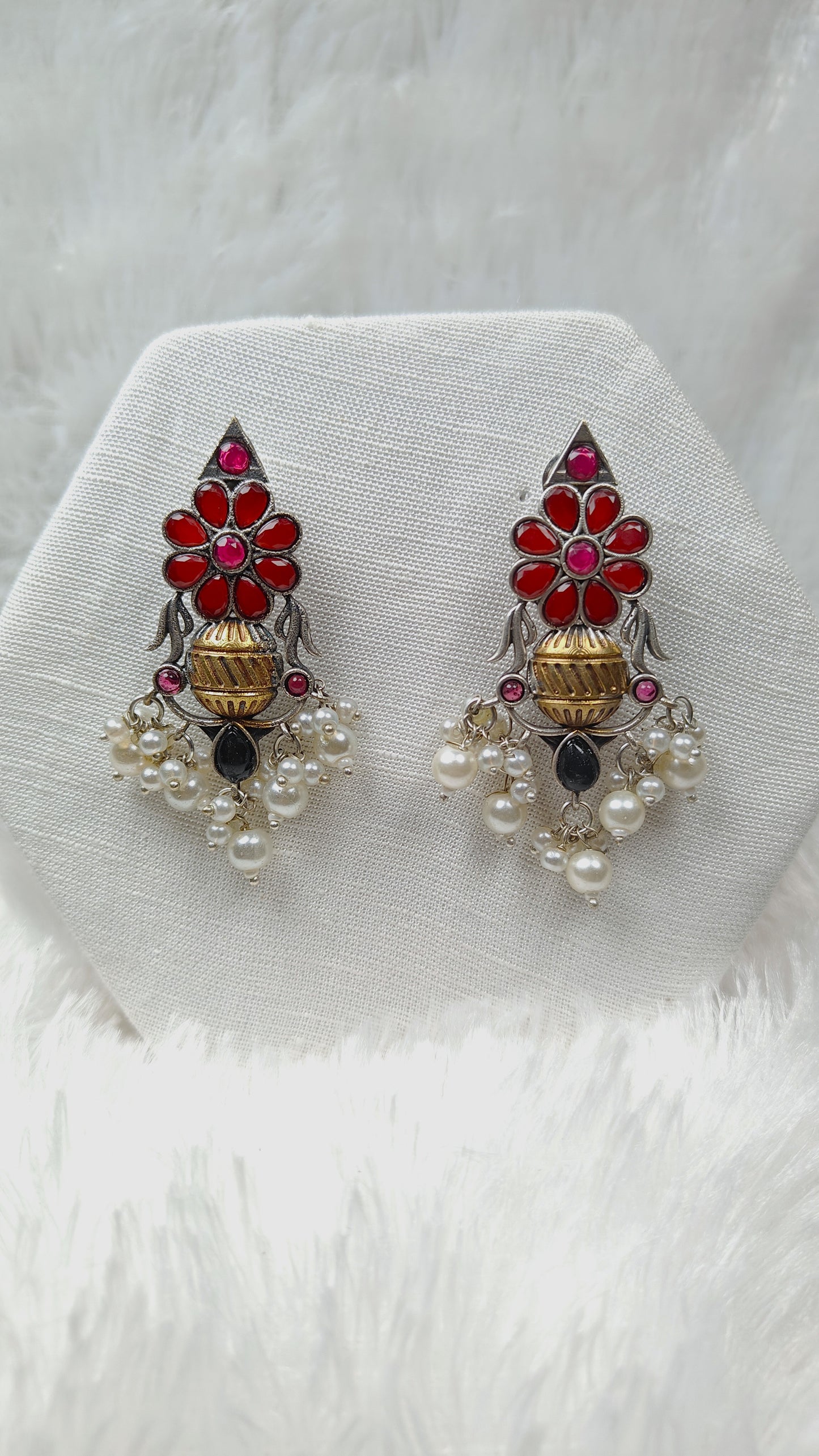 Royal Ruby Blossom Jhumka Drops