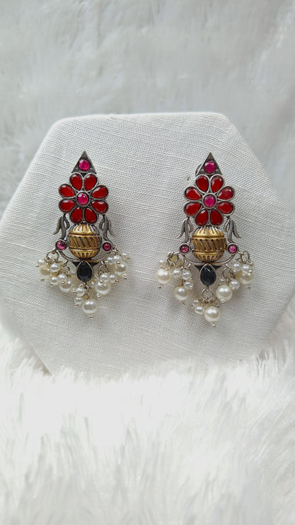 Royal Ruby Blossom Jhumka Drops