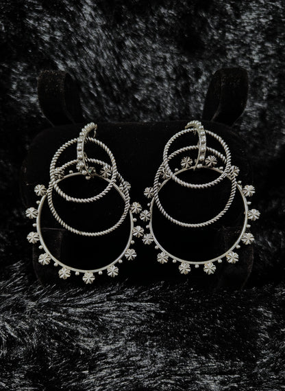 Antique Silver Triple Hoop Oxidised Earrings