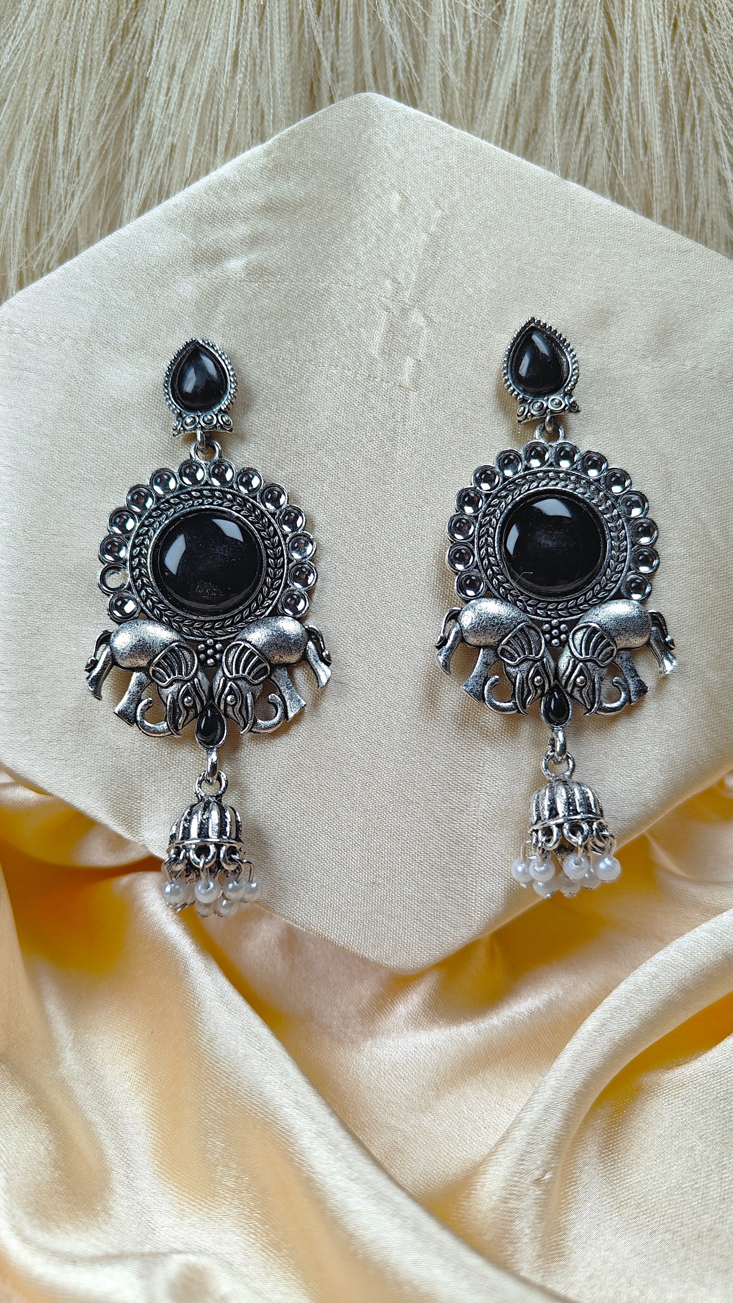 Noir Elephant Royal Oxidised Statement Earrings
