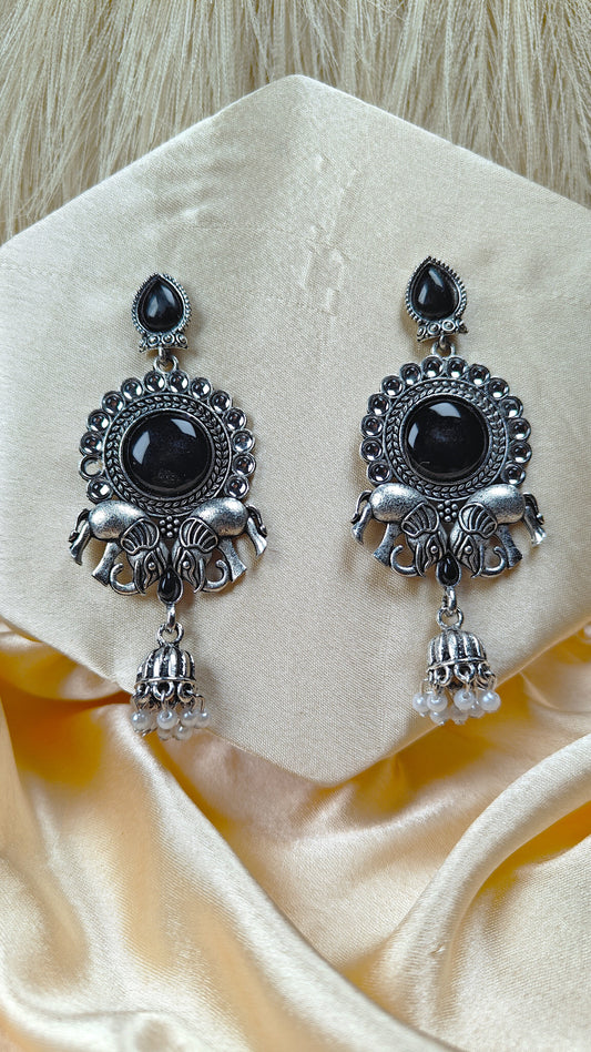 Noir Elephant Royal Oxidised Statement Earrings