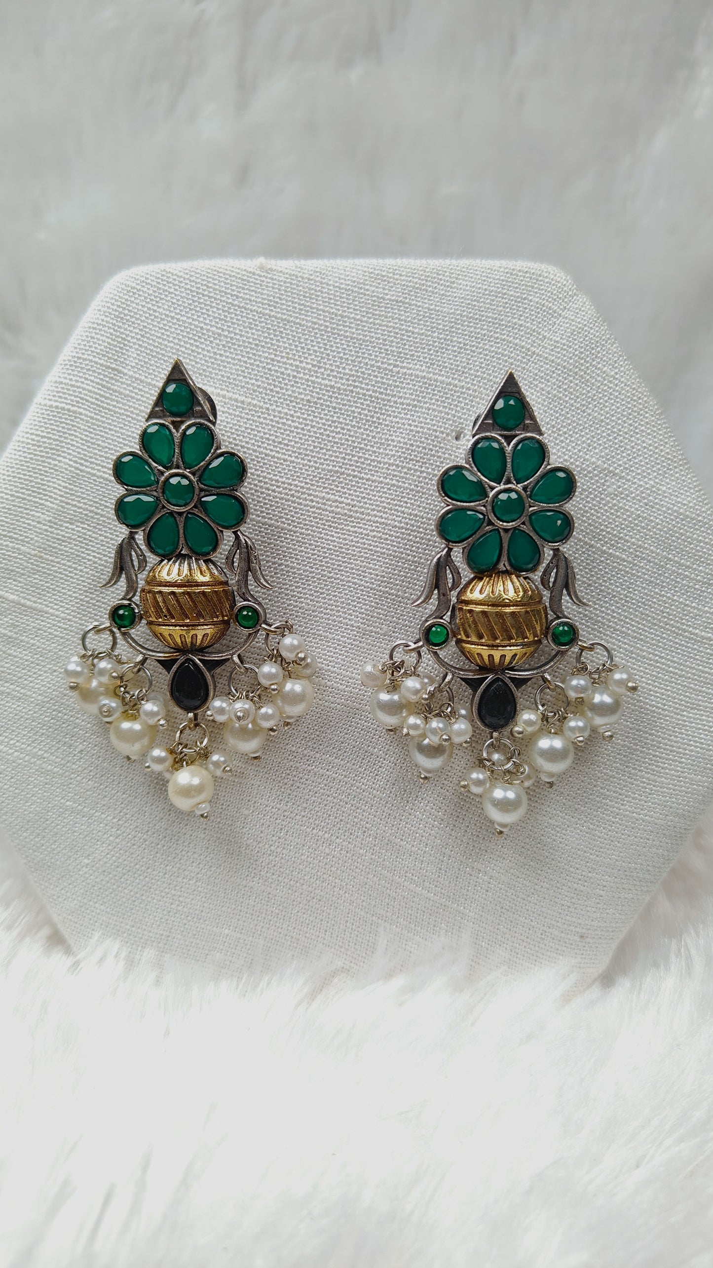 Emerald Blossom Pearl Jhumka Drops