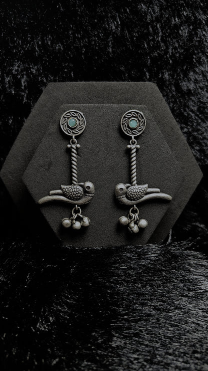 Oxidized Tribal Bird Dangler Earrings