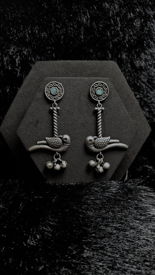 Oxidized Tribal Bird Dangler Earrings