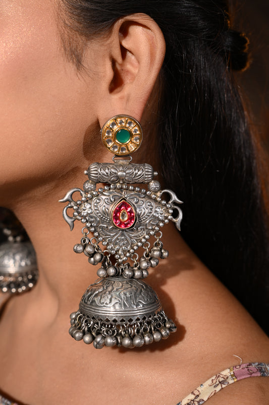 Regal Heritage Dual-Tone Temple Jhumka Earrings