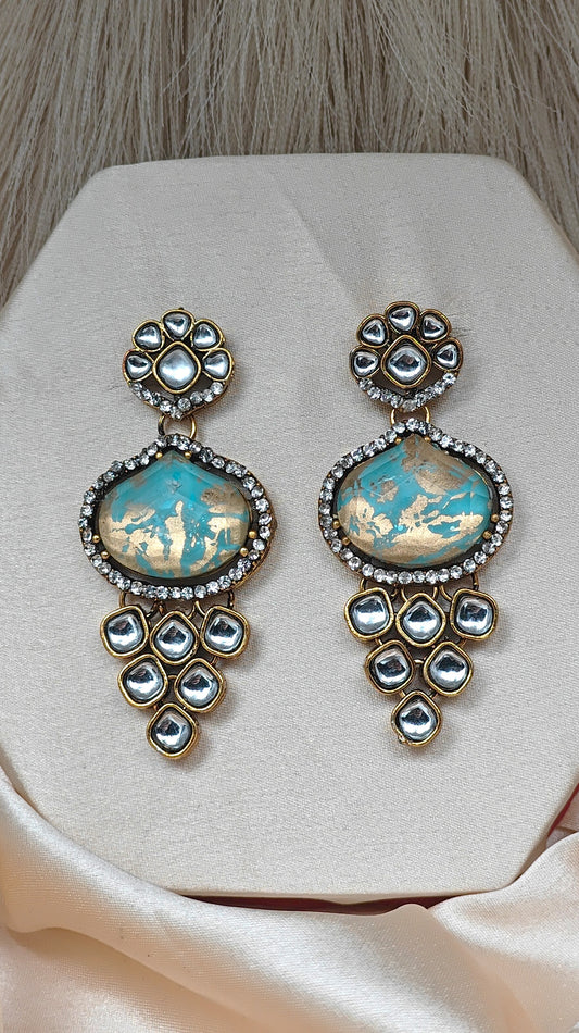 Emerald mist kundan earrings
