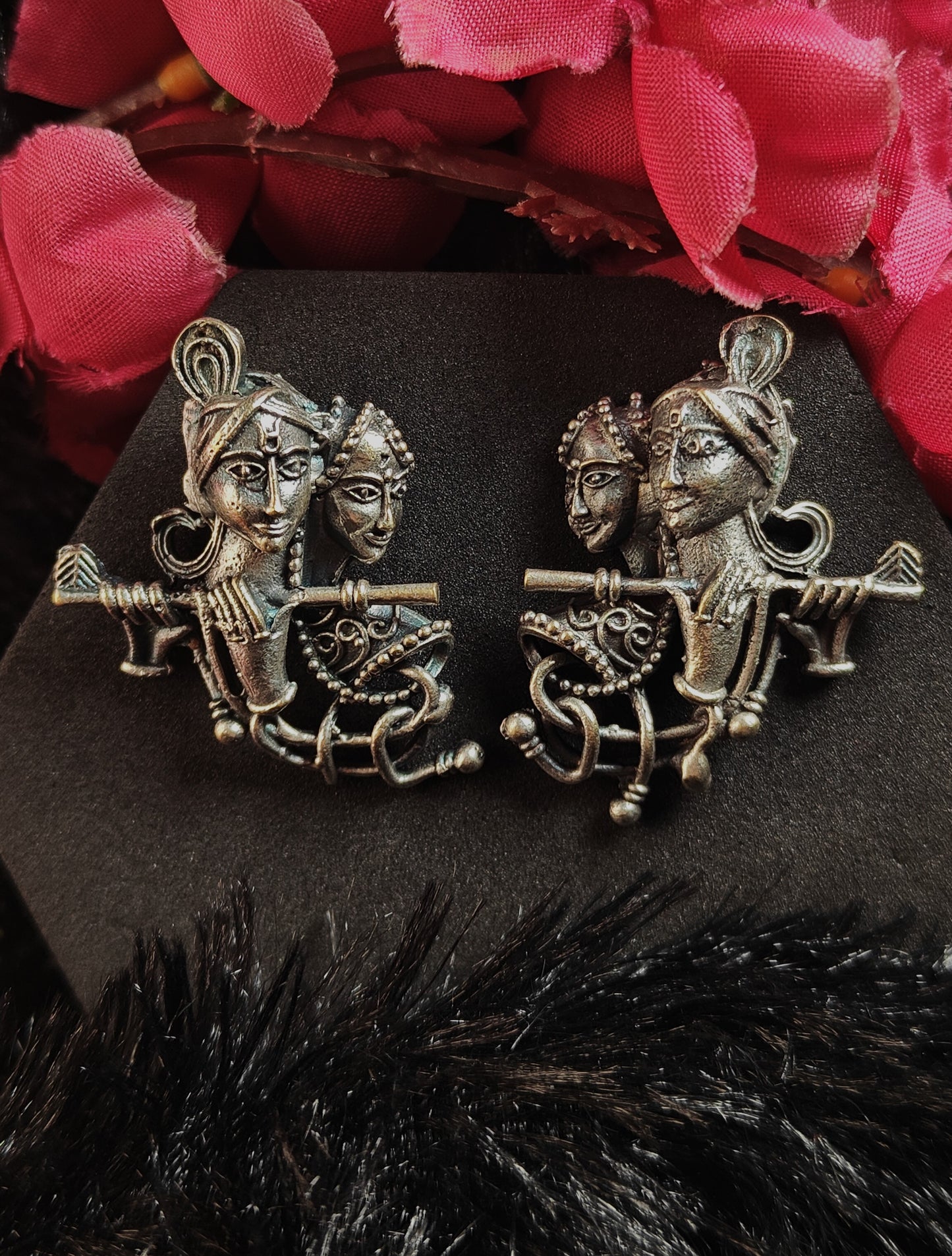 Tribal Swing Couple Oxidised Earrings