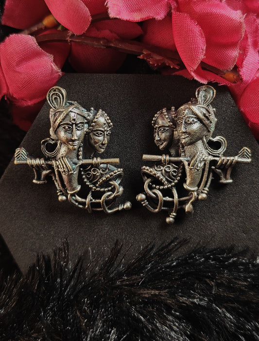 Tribal Swing Couple Oxidised Earrings