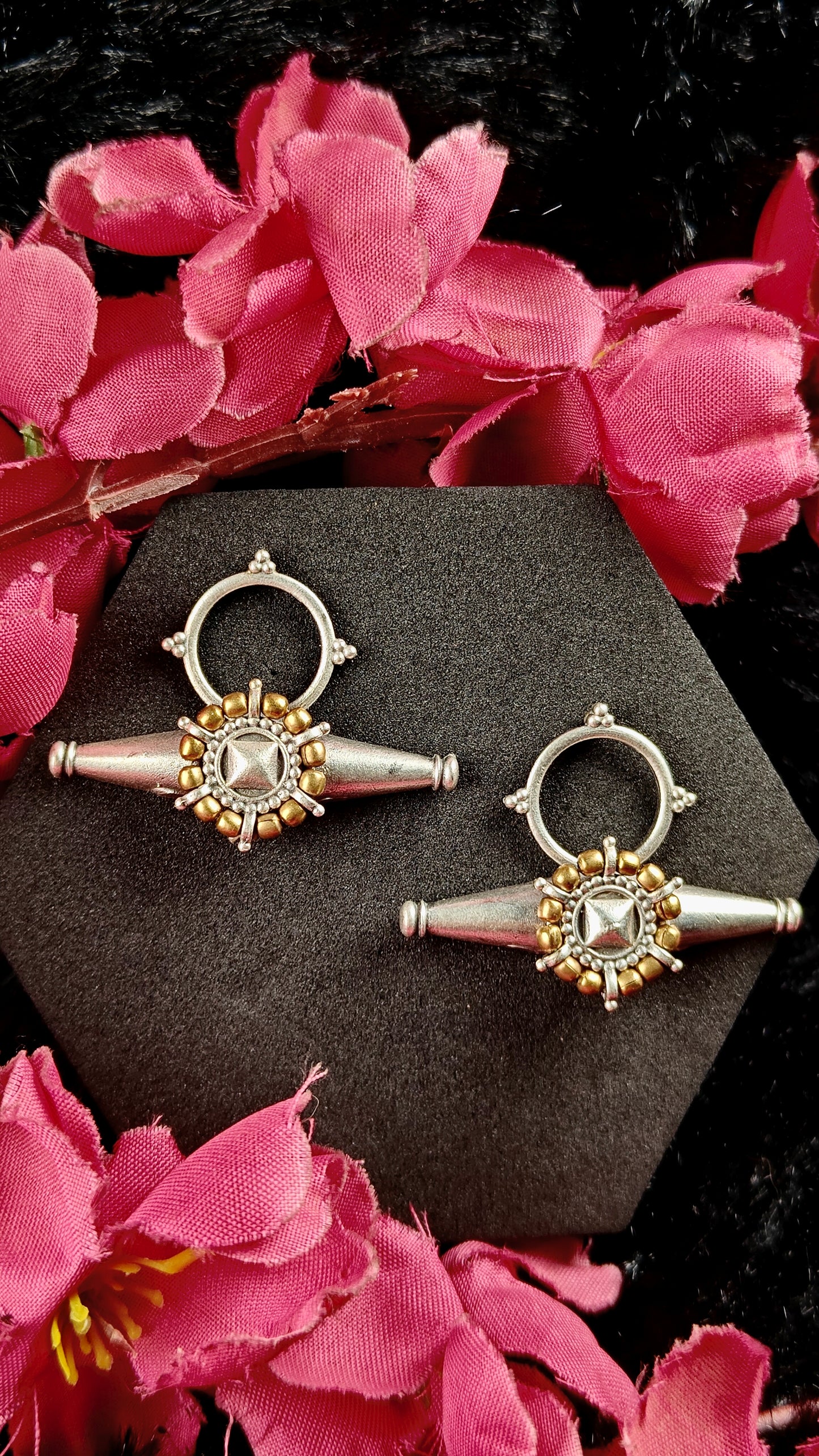 Oxidised Orbit Spoke Earrings