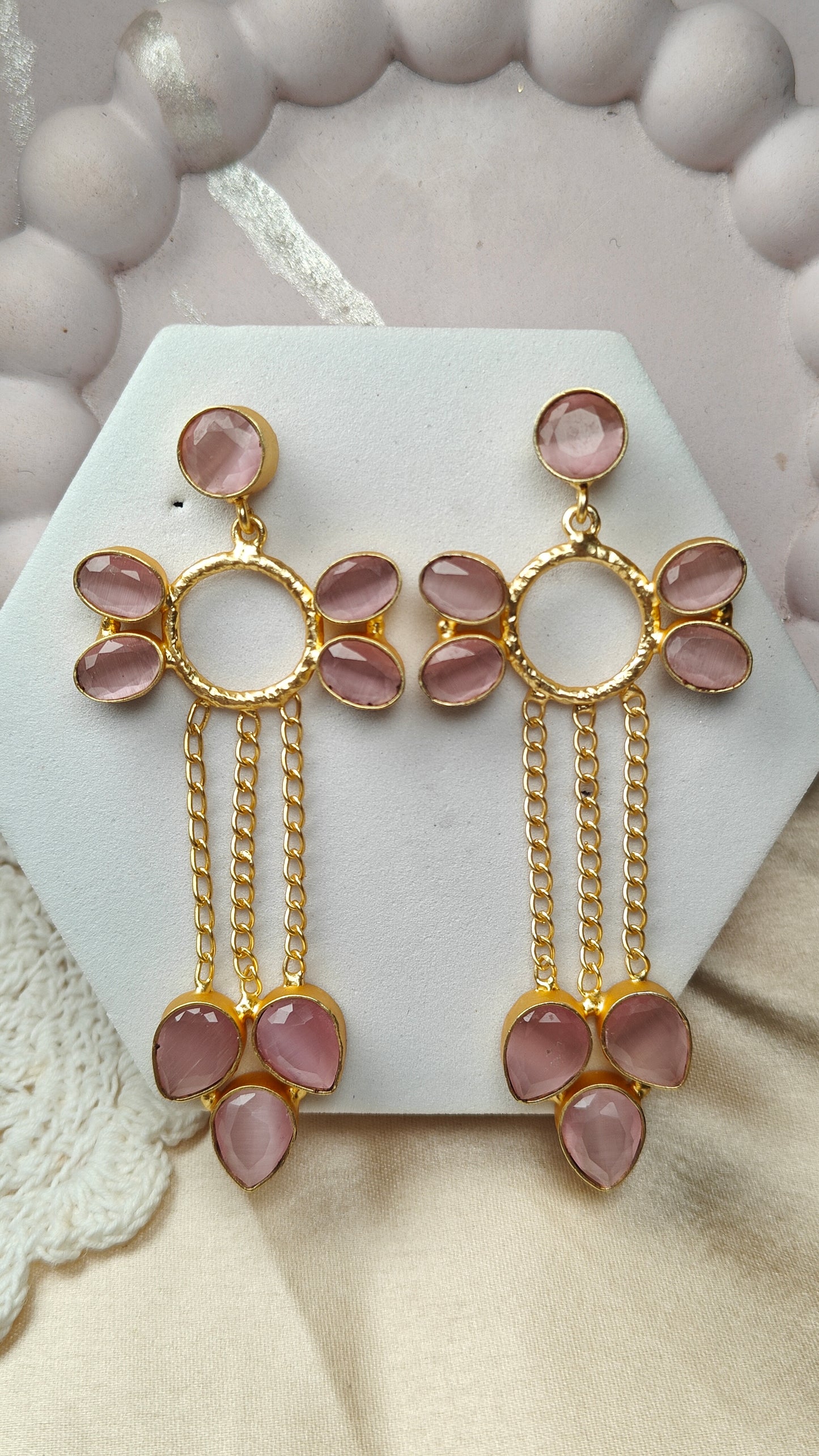Blush Petal Chain Dangler Earrings
