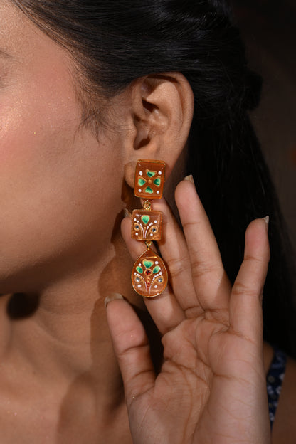 Zehra Meenakari Triple-Charm Earrings