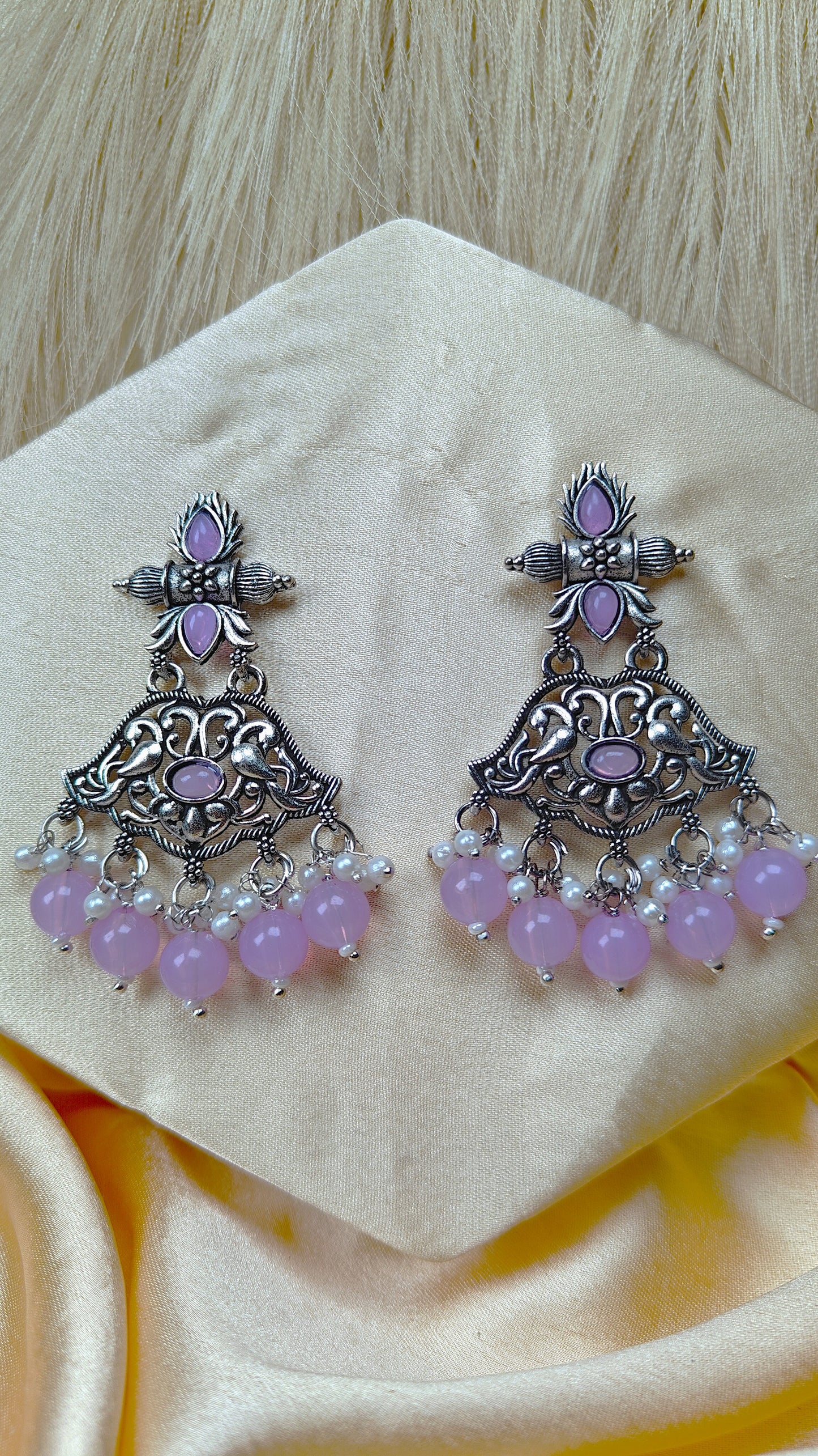 Lavender Blossom Oxidised Peacock Dangler Earrings