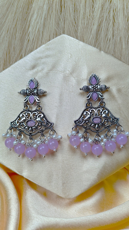 Lavender Blossom Oxidised Peacock Dangler Earrings
