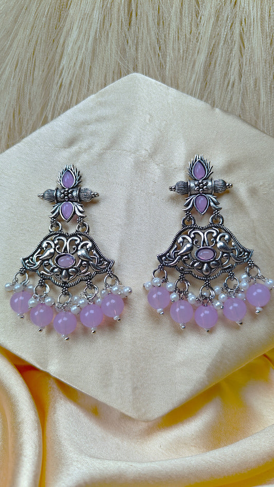 Lavender Blossom Oxidised Peacock Dangler Earrings