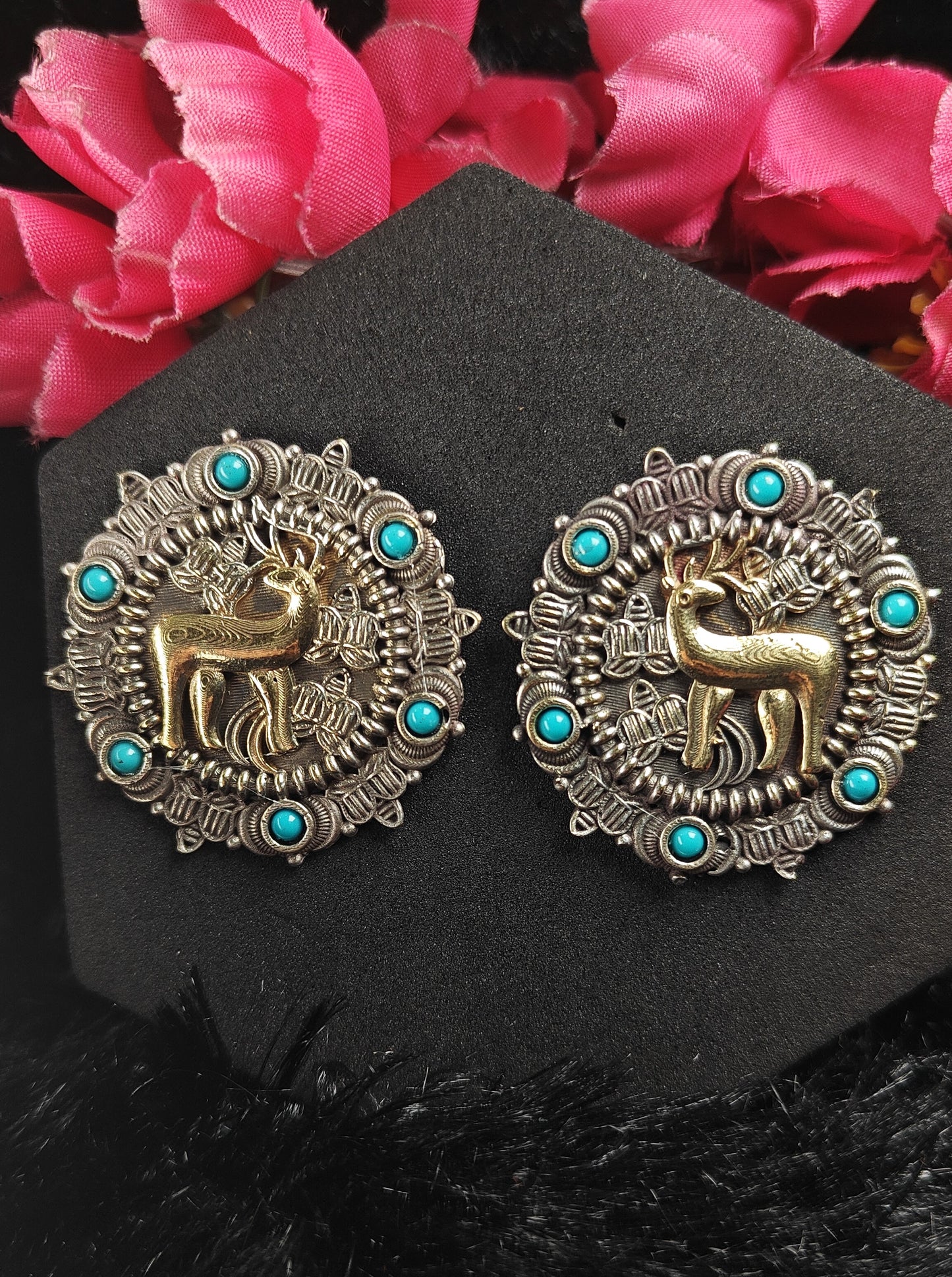 Turquoise Stag Heritage Oxidised Studs