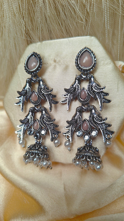 Silver Sparrow Cascade Oxidised Jhumka Earrings