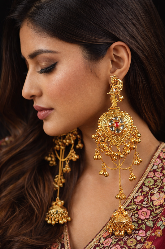 Zar-e-Kashmir Peacock Heart Jhumka Earrings