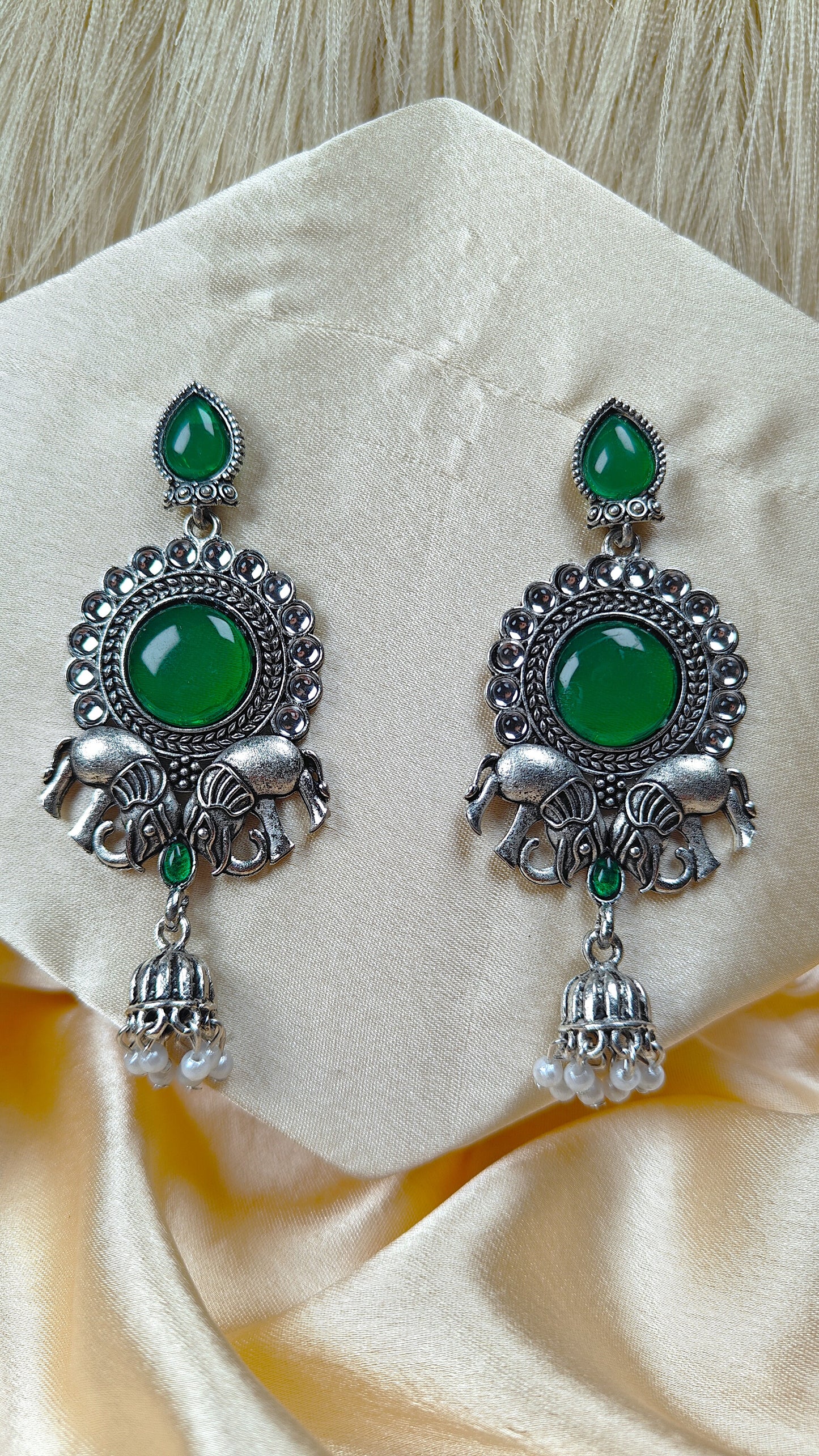 Emerald Elephant Heritage Oxidised Statement Earrings