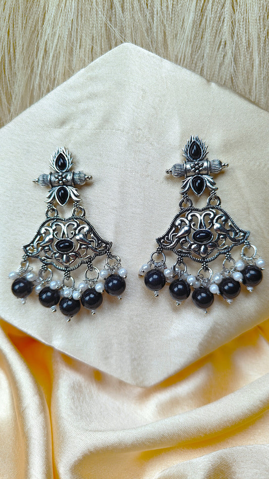 Noir Royale Oxidised Peacock Dome Earrings