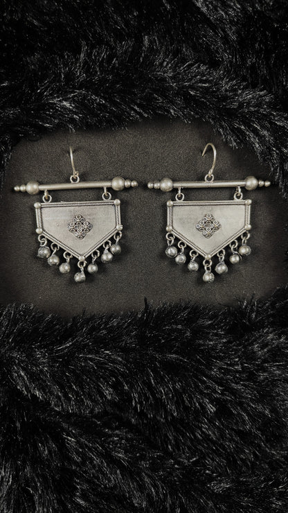 Tribal Oxidised Shield Dangler Earrings with Ghungroo Charms