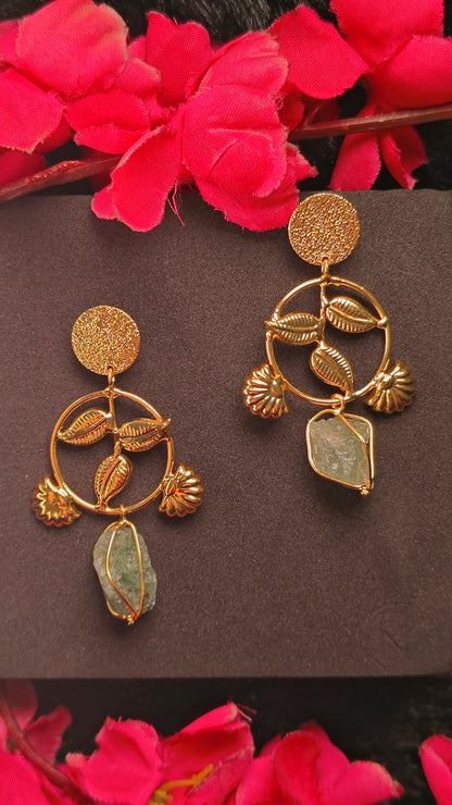 Green Quartz Charm Drop Earrings