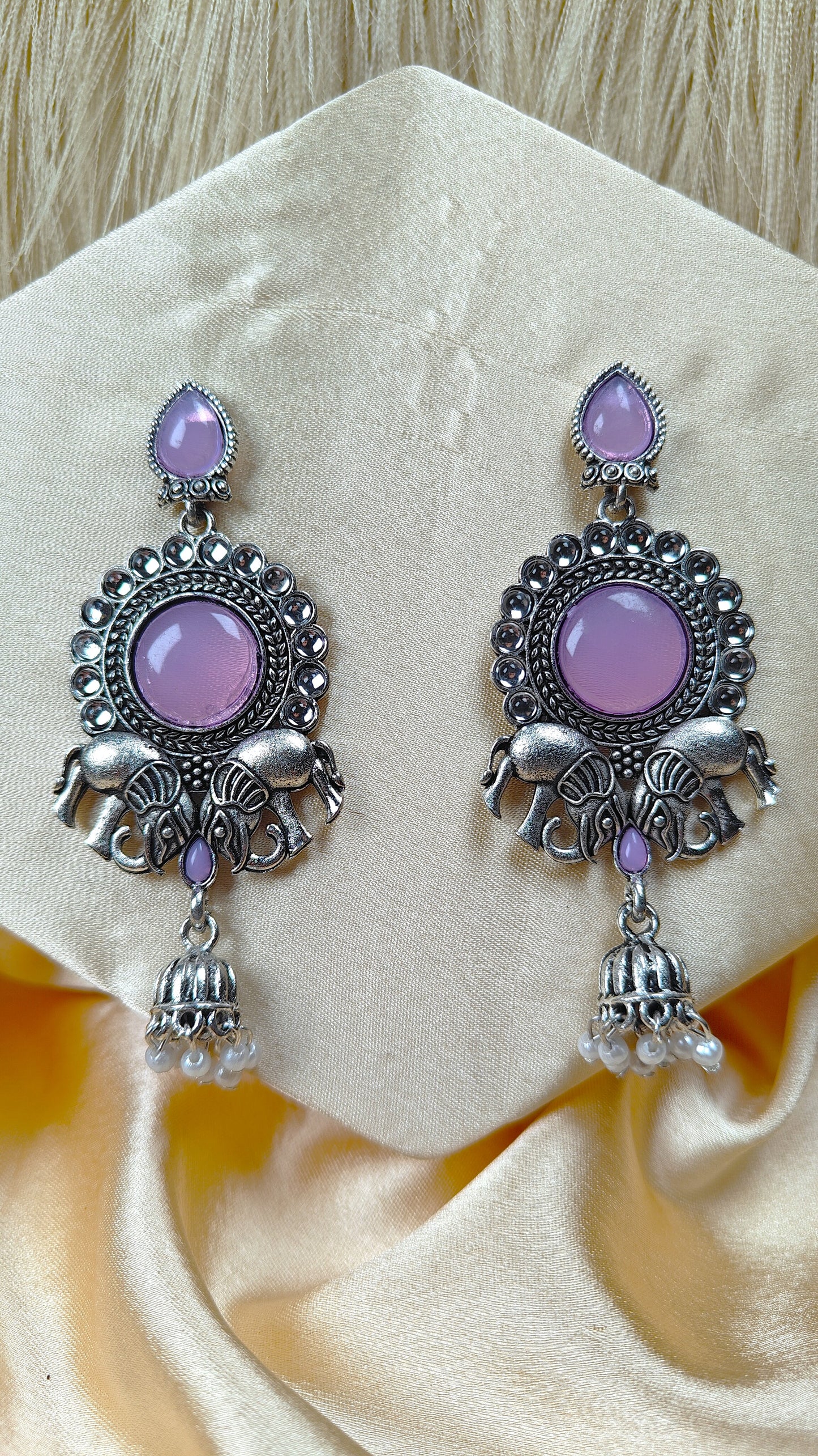 Lavender Majesty Elephant Oxidised Statement Earrings