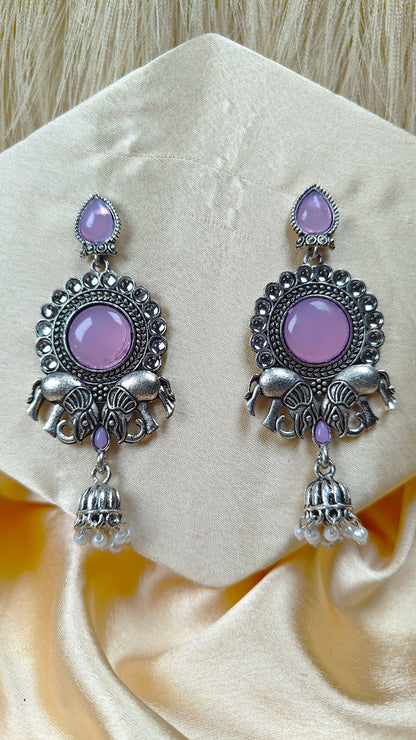 Lavender Majesty Elephant Oxidised Statement Earrings