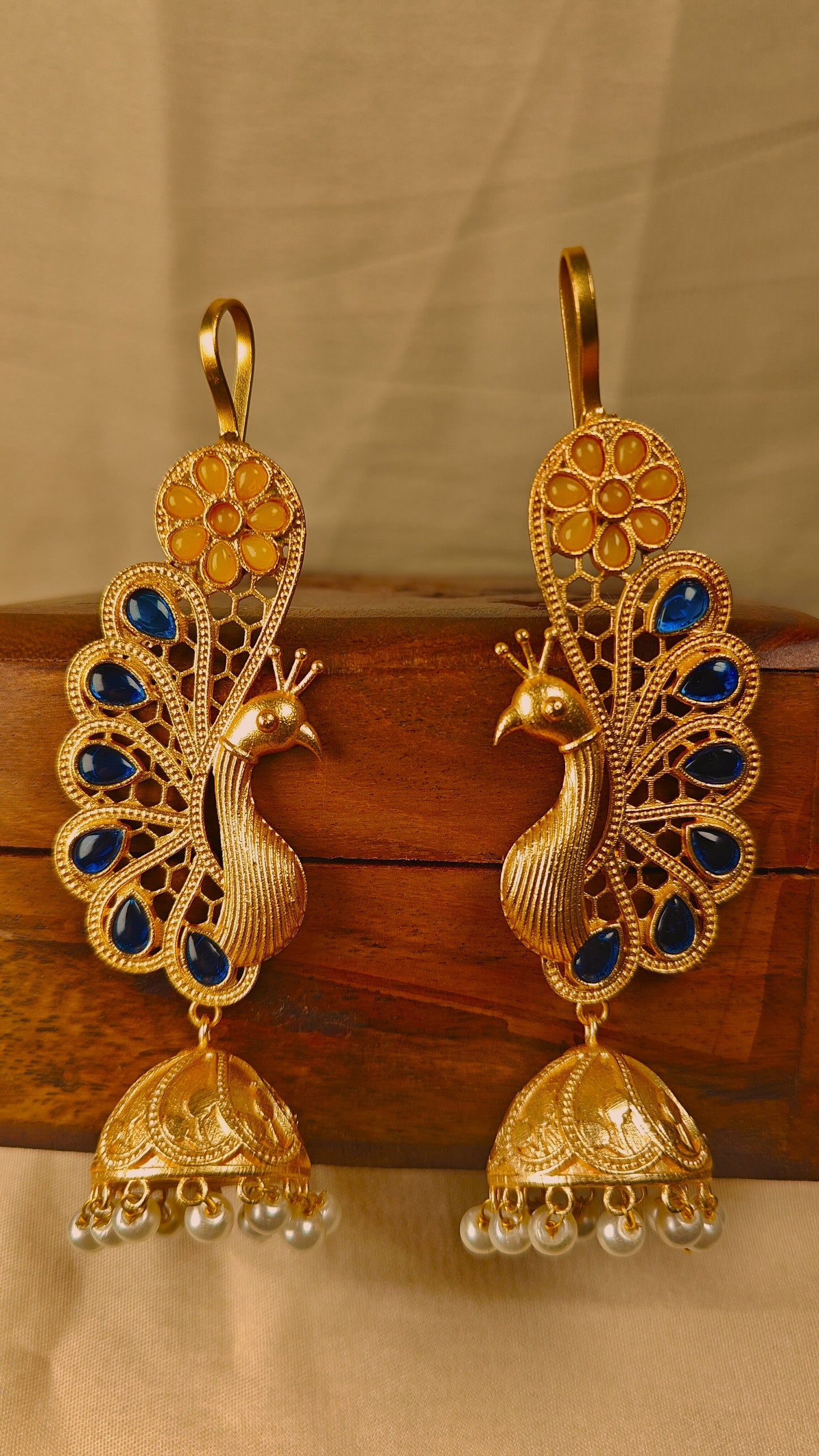 Neel Mayur Peacock Ear Cuffs with Jhumka Drops