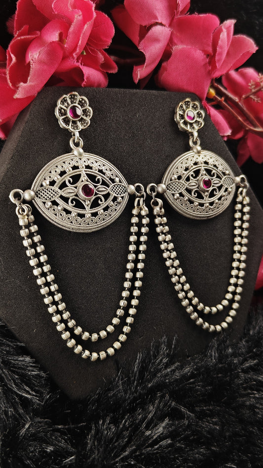 Vintage Dual-Chain Oxidised Statement Earrings