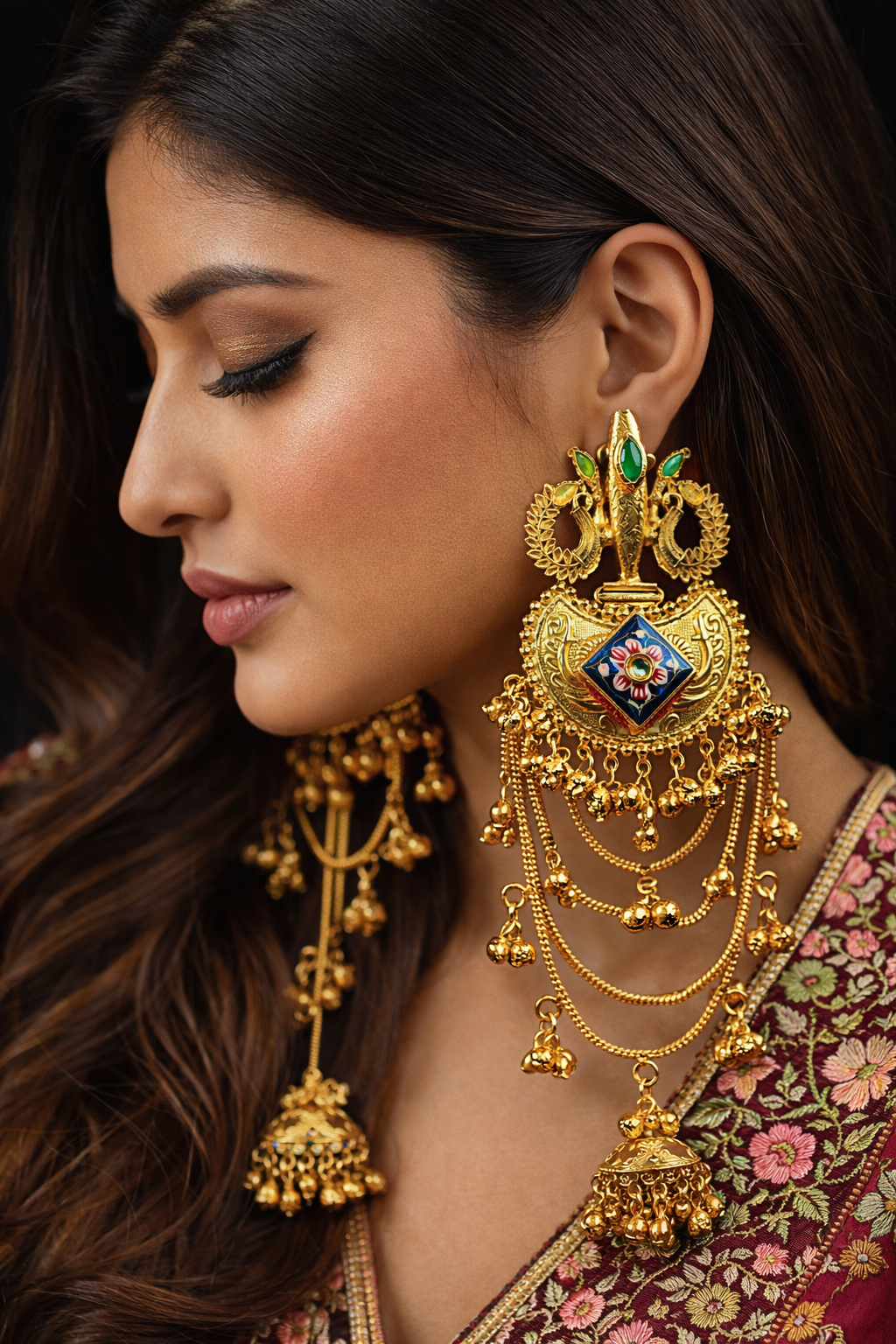Noor-e-Kashmir Royal Layered Jhumka Earrings