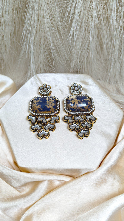 Royal sapphire tapestry kundan earrings