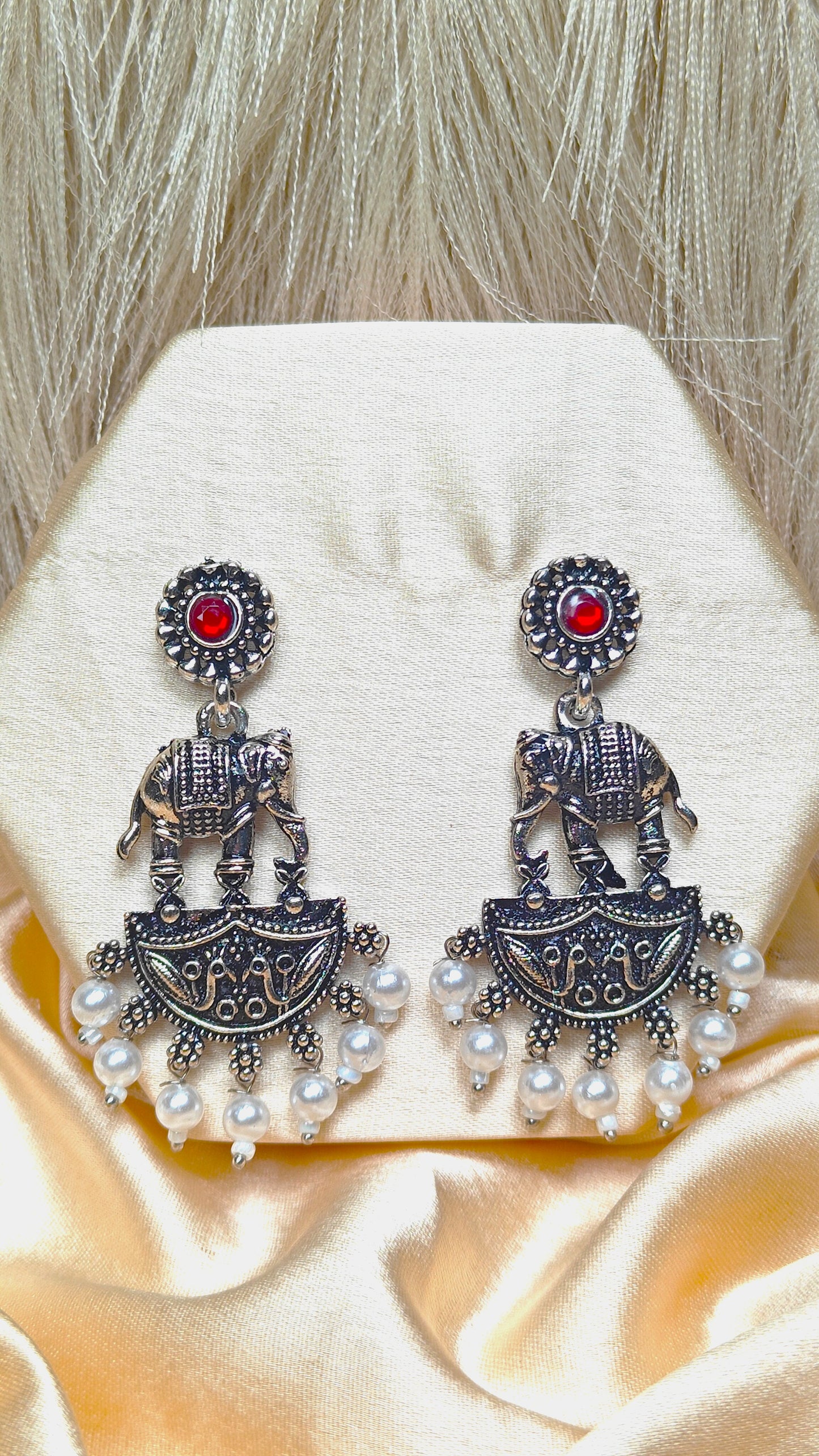 Royal Haathi Dangle Oxidised Earrings