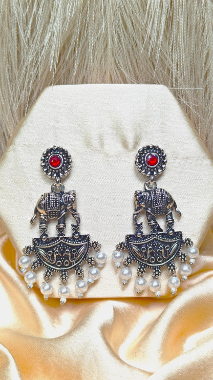 Royal Haathi Dangle Oxidised Earrings