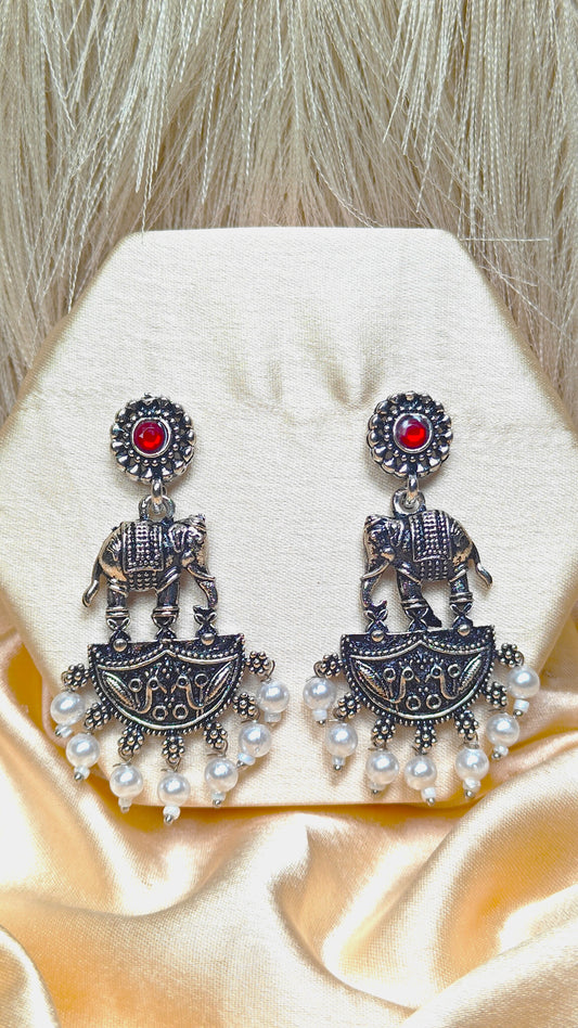 Royal Haathi Dangle Oxidised Earrings